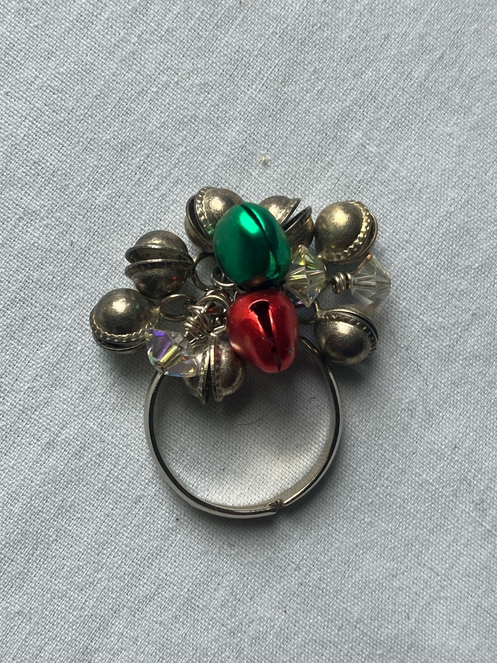 Jingle Bell Ring adjustable band red green and silver bells Christmas holiday